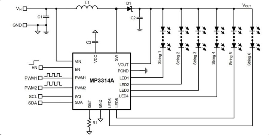 Block Diagram - Monolithic Power Systems (MPS) MP3314A 80mA 50V Boost Converter