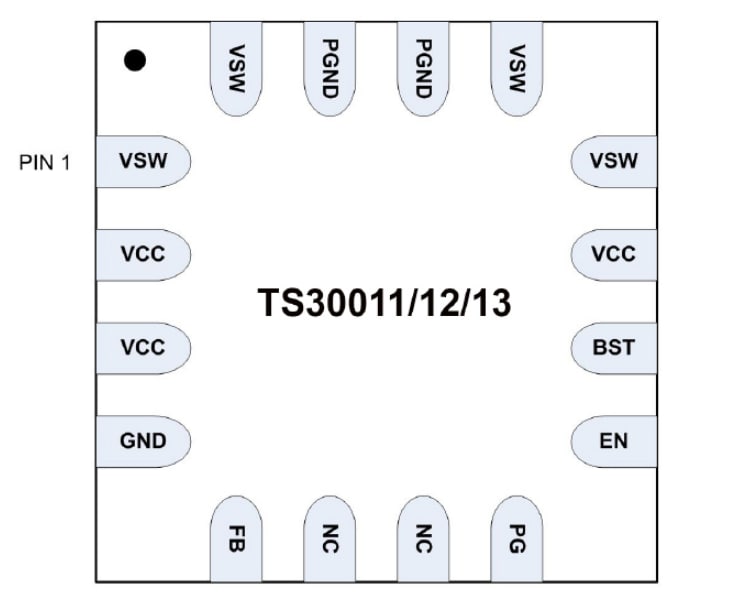 Mechanical Drawing - Semtech TS30011 1MHz Synchronous Buck DC-DC Converters
