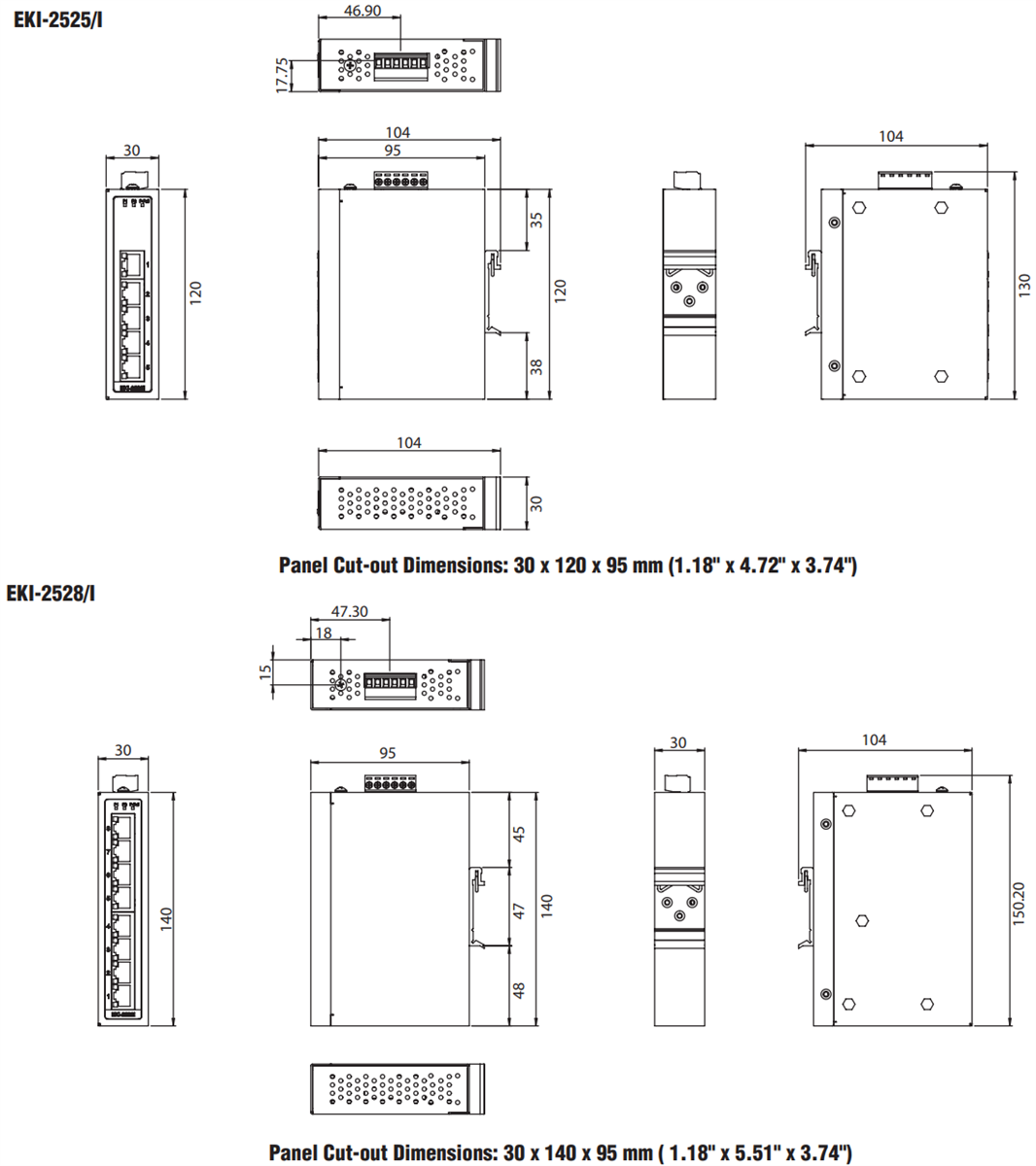 Mechanical Drawing - Advantech EKI-2525/28 Industrial Switches