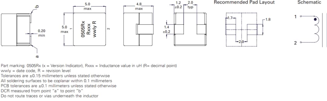 Mechanical Drawing - Eaton Electronics FP0505 Flat-Pac Power Inductors