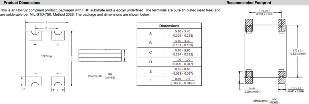 Mechanical Drawing - Bourns SMPS CD-MBL Surface Mount Bridge Rectifier Diodes