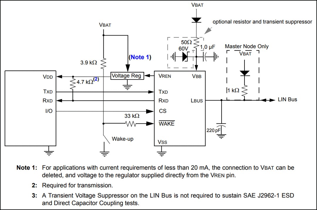 Application Circuit Diagram - Microchip Technology MCP2003B LIN Transceiver