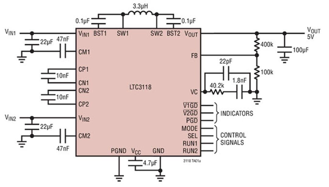 Application Circuit Diagram - Analog Devices Inc. LTC3118 Buck-Boost DC/DC Converters