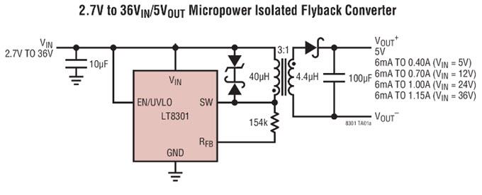 Application Circuit Diagram - Analog Devices Inc. LT830x Micropower Isolated Flyback Converters