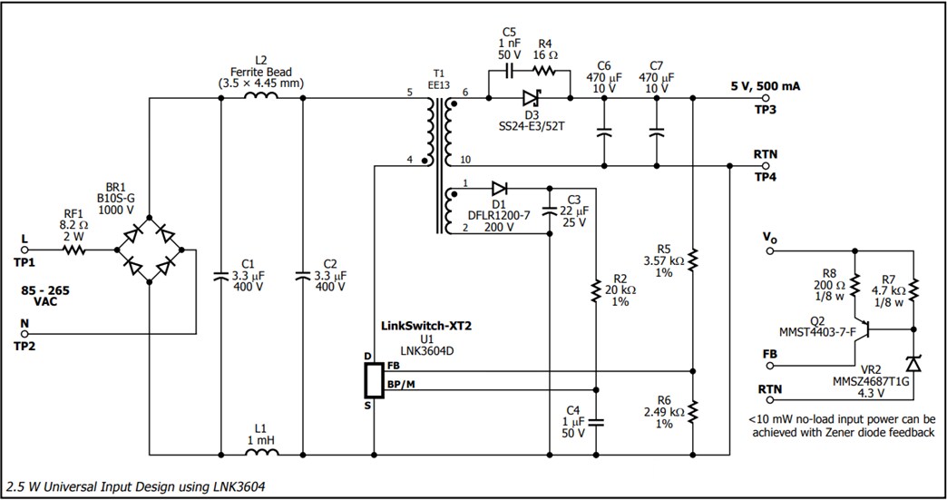 Application Circuit Diagram - Power Integrations LinkSwitch-XT2 Off-Line Switcher ICs