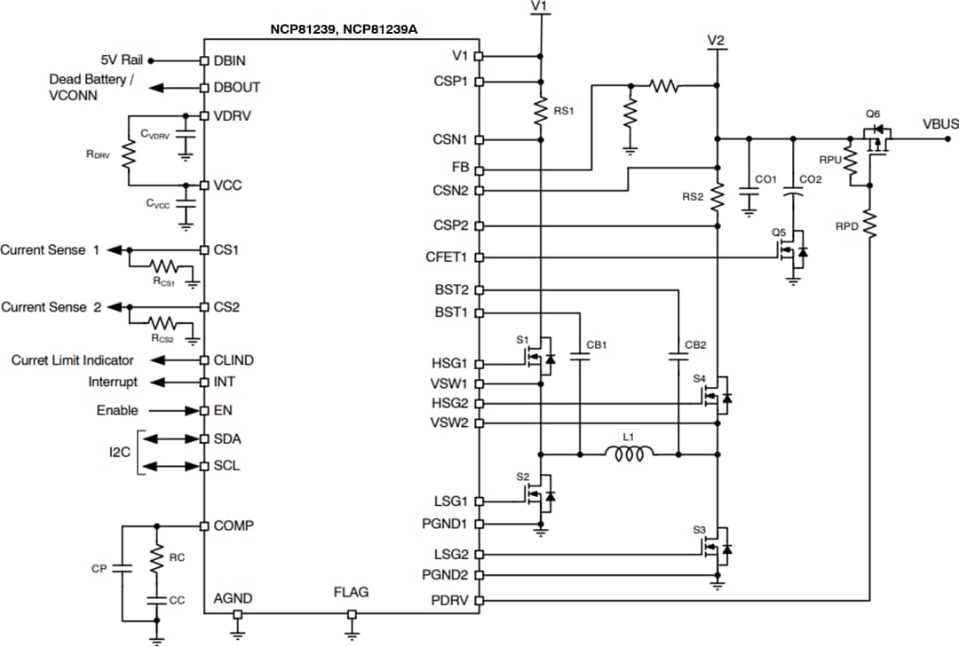 Application Circuit Diagram - onsemi NCP81239/A USB PD Controller