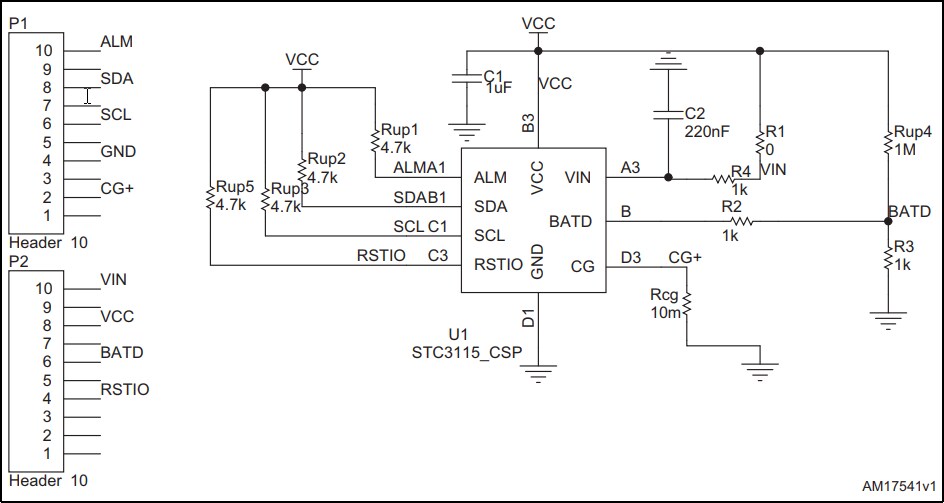 Schematic - STMicroelectronics STEVAL-ISB014V2 Battery Monitor with Alarm Output