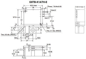 Mechanical Drawing - Omron Electronics G9TB AC Power Latching Relays