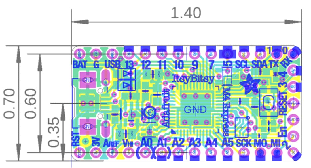 Mechanical Drawing - Adafruit ItsyBitsy M4 Express Microcontroller Board