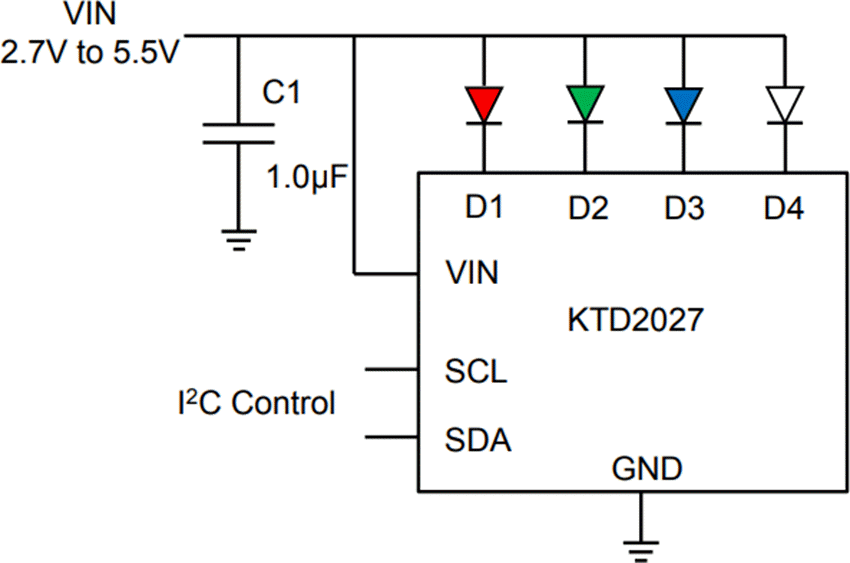 Application Circuit Diagram - Kinetic Technologies KTD2026 & KTD2027 Constant Current LED Drivers