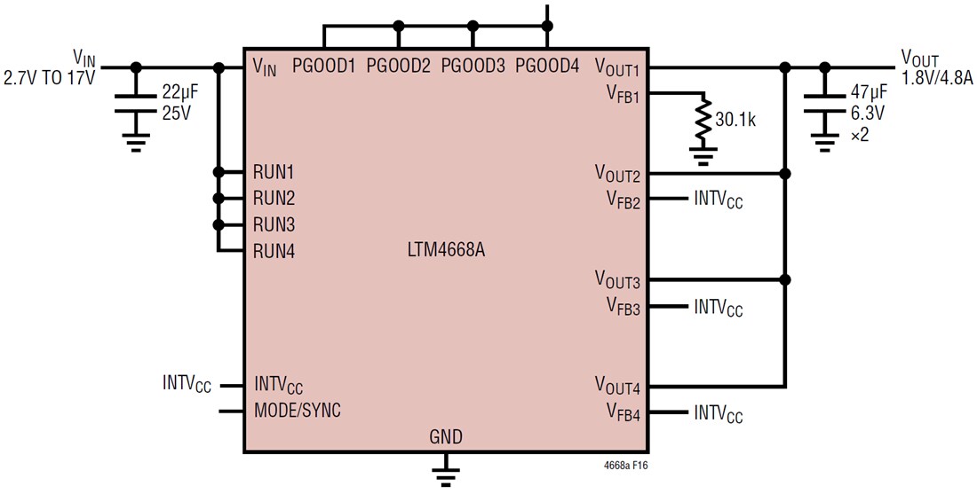 Application Circuit Diagram - Analog Devices Inc. LTM4668A & LTM4668 Quad DC/DC µModule® Regulators