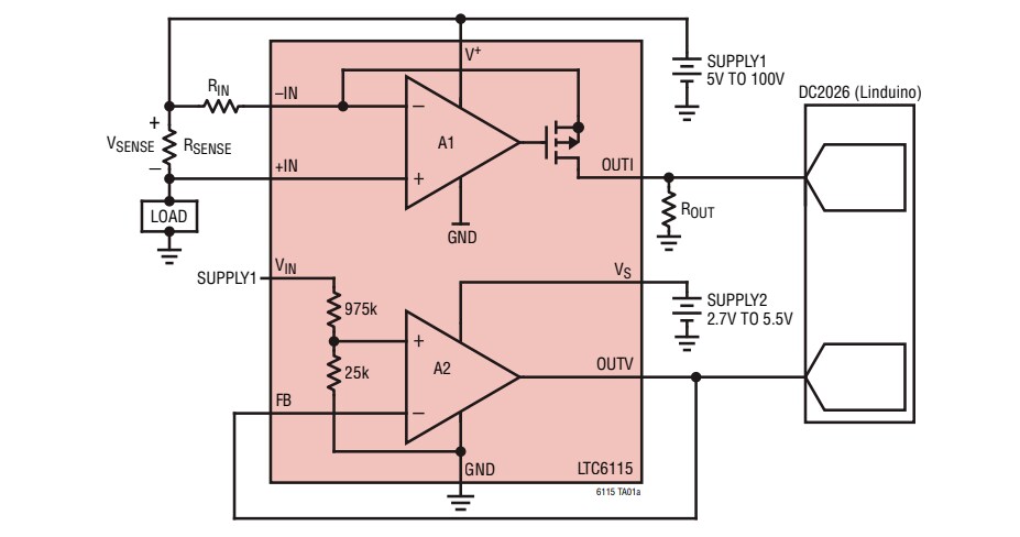Application Circuit Diagram - Analog Devices Inc. LTC6115 High Side Current & Voltage Sense