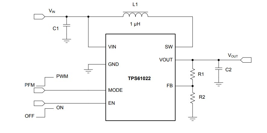 Application Circuit Diagram - Texas Instruments TPS61022 8A Boost Converters