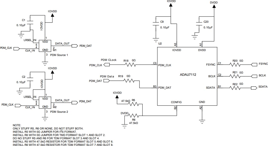 Application Circuit Diagram - Analog Devices Inc. ADAU7112 Stereo PDM to PCM Converter