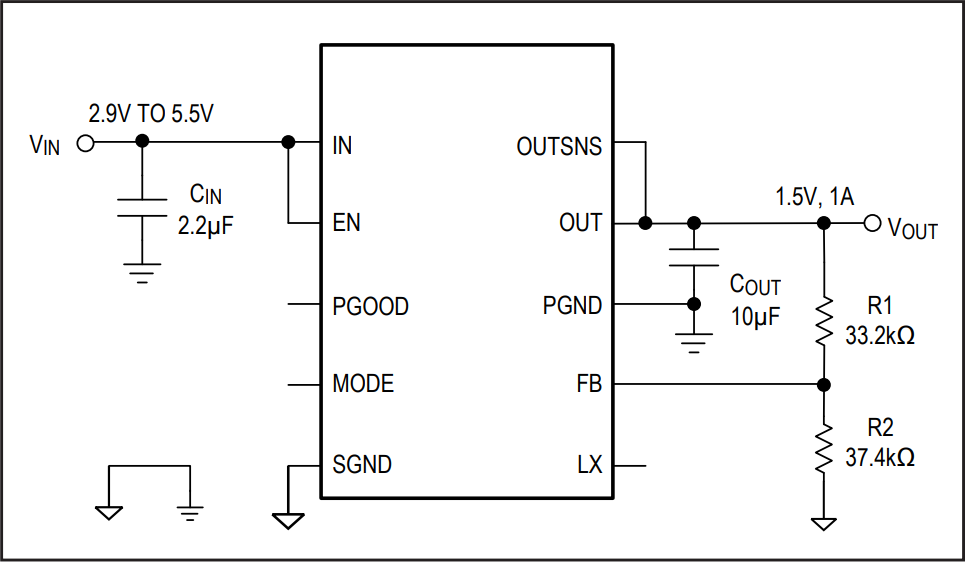 Application Circuit Diagram - Analog Devices / Maxim Integrated MAXM17623 & MAXM17624 Step-Down Power Modules