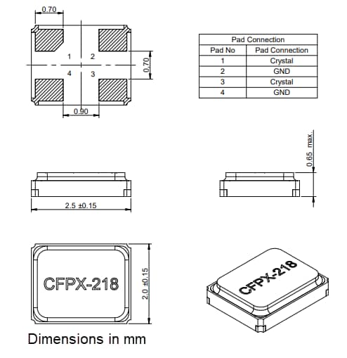 Mechanical Drawing - IQD CFPX-218 SMD Quartz Crystals