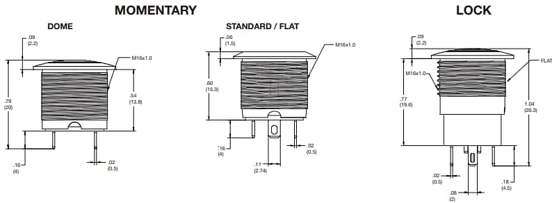 Mechanical Drawing - C&K Switches ATP16 Anti-Vandal Sealed Pushbutton Switches