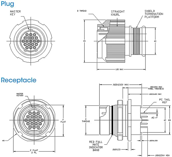 Mechanical Drawing - Cinch Mil/Aero MD801 Circular Connectors