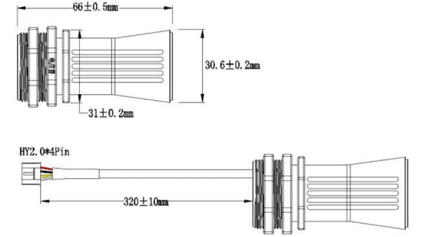 Mechanical Drawing - DFRobot A01NYUB Waterproof Ultrasonic Sensor