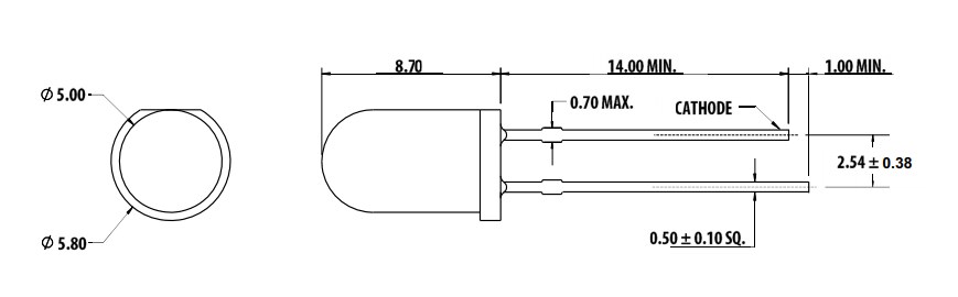 Mechanical Drawing - Broadcom 5mm Round Infrared LED Lamps