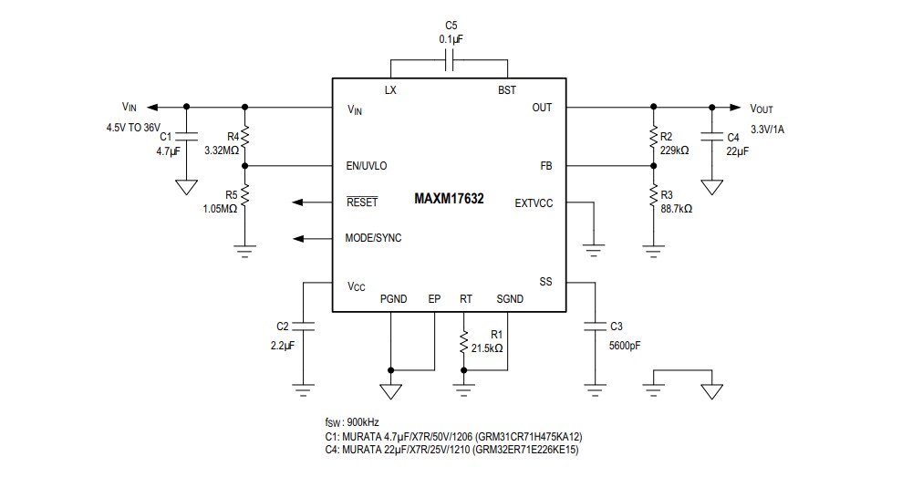 Application Circuit Diagram - Analog Devices Inc. MAXM17630, MAXM17631, & MAXM17632 Power Modules