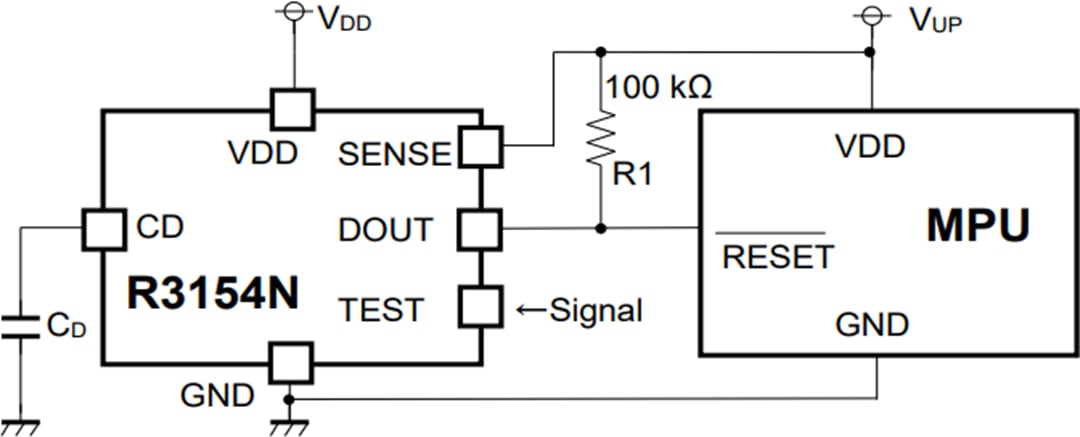 Application Circuit Diagram - Nisshinbo R3154N Series Voltage Detector