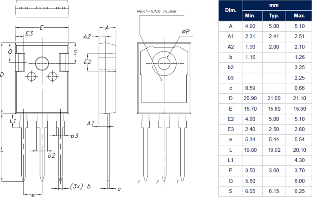 Mechanical Drawing - STMicroelectronics SCTW70N120G2V 1200V 91A SiC Power MOSFETs