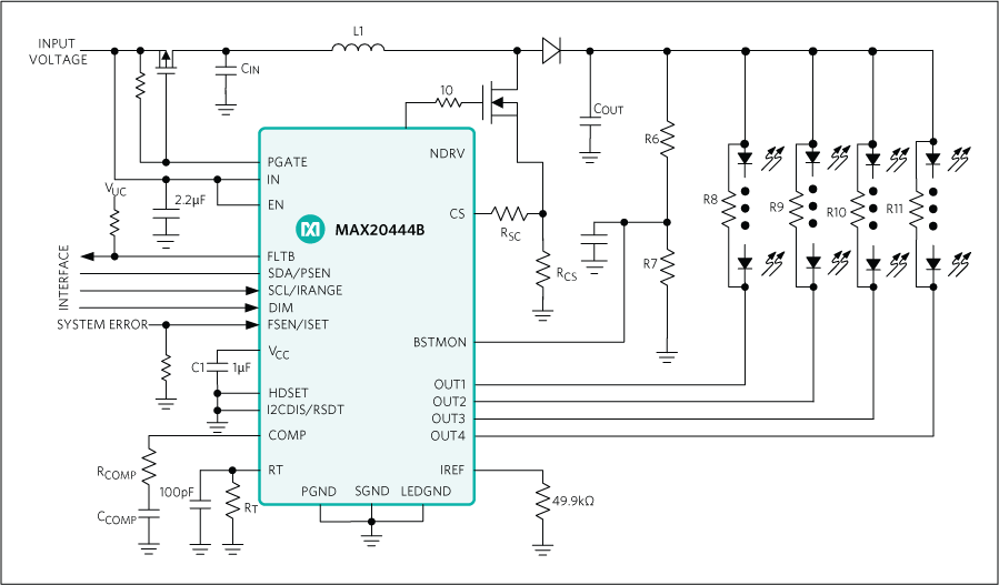 Analog Devices Inc. MAX20444B 4-Channel Backlight Driver ICs