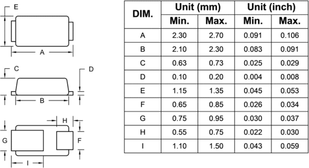 Mechanical Drawing - Taiwan Semiconductor PU1xMH & PU2xMH UltraFast Surface Mount Rectifiers