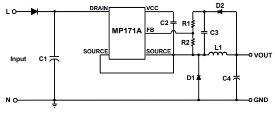 Application Circuit Diagram - Monolithic Power Systems (MPS) MP171A Offline Regulators