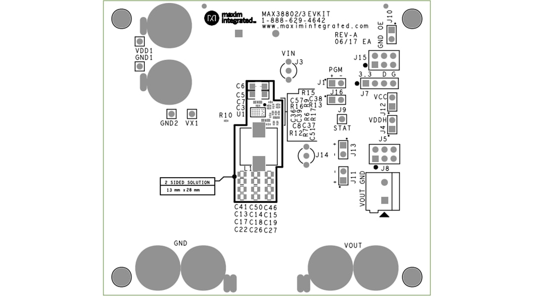 Mechanical Drawing - Analog Devices Inc. MAX38802EVKIT & MAX38803EVKIT Evaluation Kits