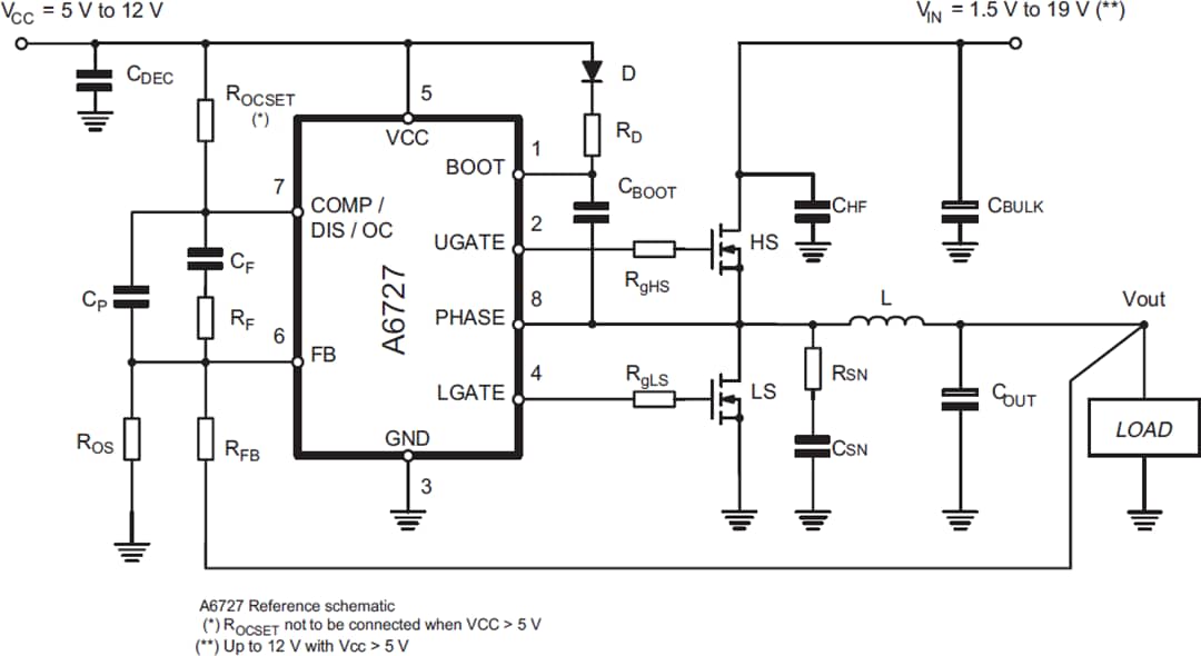 Application Circuit Diagram - STMicroelectronics A6727 Single-Phase Automotive PWM Controller