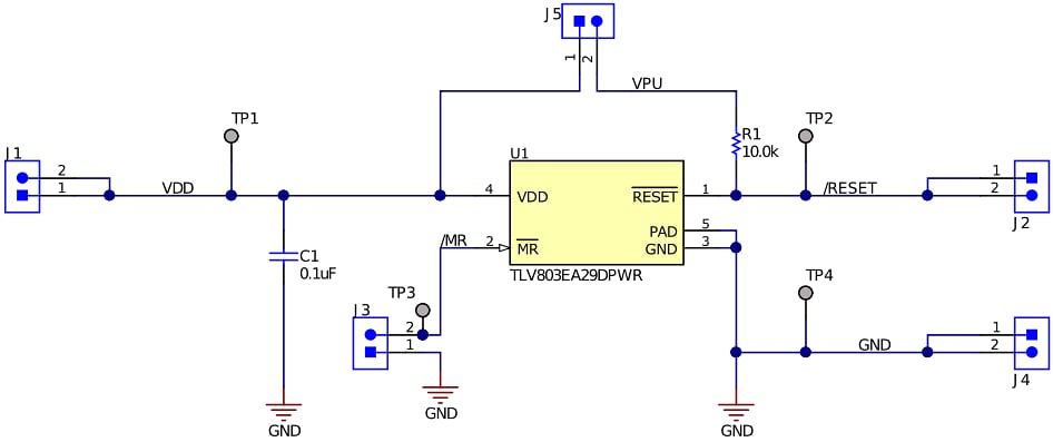 Schematic - Texas Instruments TLV803EA29DPW-EVM Reset IC Evaluation Module