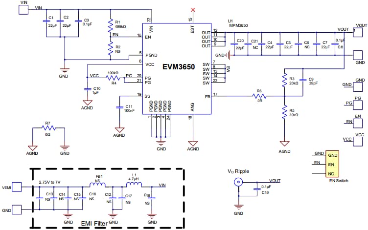 Schematic - Monolithic Power Systems (MPS) EVM3650-QW-00A Evaluation Board