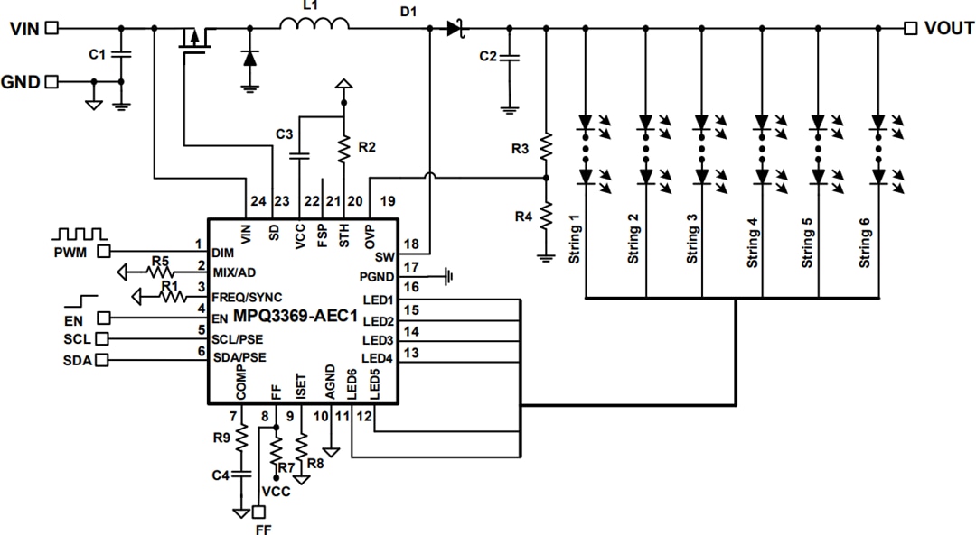 Monolithic Power Systems (MPS) MPQ3369-AEC1 6-Channel Boost WLED Drivers