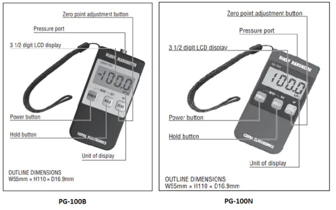 Nidec Components PG-100B & PG-100N Handheld Digital Manometers