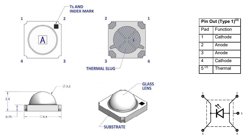 Mechanical Drawing - ams OSRAM LZ1 IR LEDs