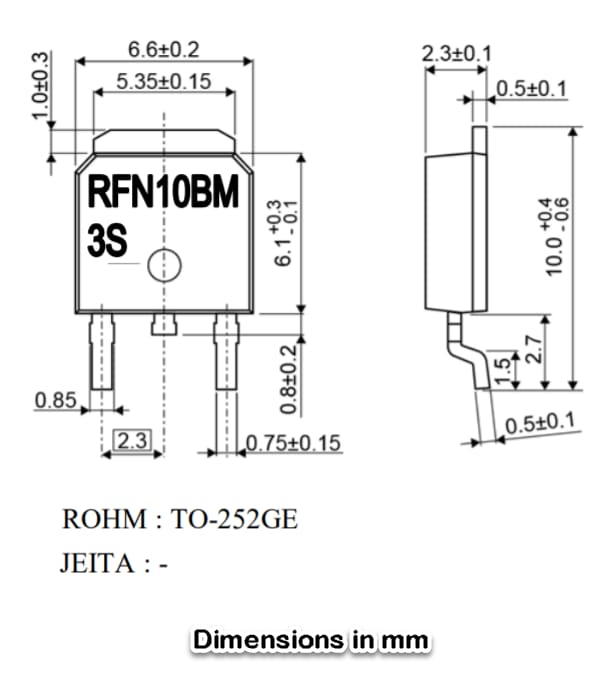 Mechanical Drawing - ROHM Semiconductor RFN10BGE3STL Super Fast Recovery Diode