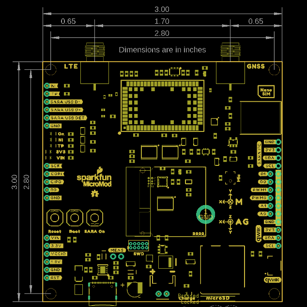 Mechanical Drawing - SparkFun MicroMod Asset Tracker Carrier Board (DEV-17272)