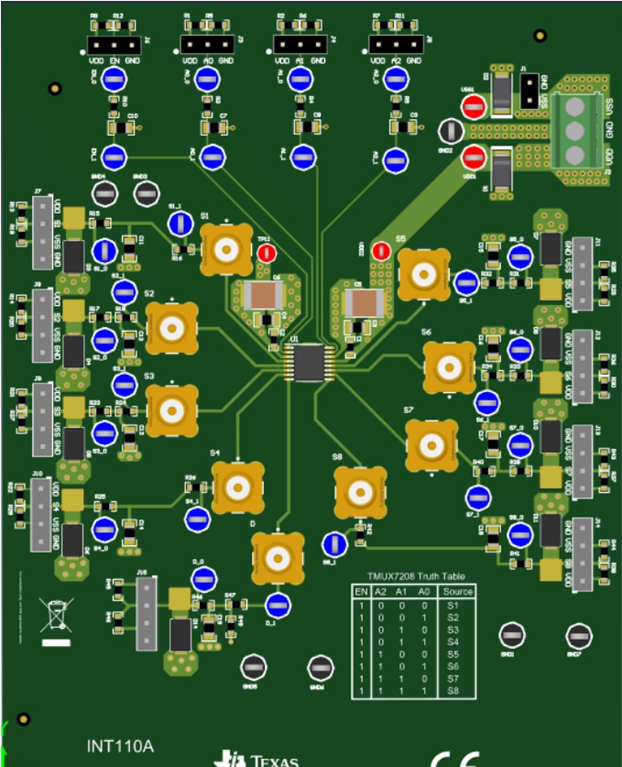 Mechanical Drawing - Texas Instruments TMUX7208EVM Multiplexer Evaluation Module (EVM)