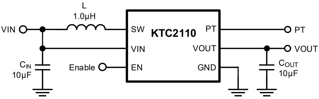 Application Circuit Diagram - Kinetic Technologies KTC2110 Low IQ Synchronous Boost Converter