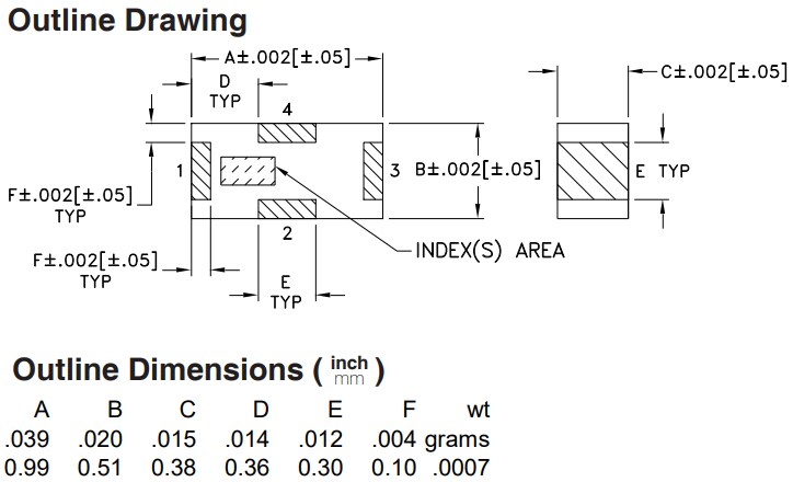 Mechanical Drawing - Mini-Circuits LFCO-252+ Ceramic Low Pass Filter