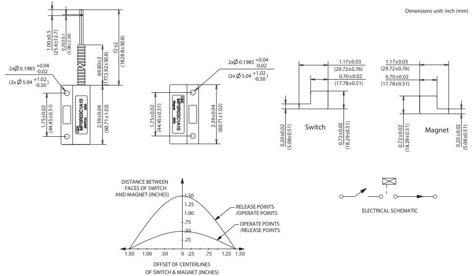 Mechanical Drawing - C&K Switches MPSR Ruggedized Magnetic Proximity Sensor