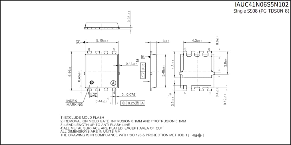 Mechanical Drawing - Infineon Technologies IAUZ4xN06S5 60V Automotive OptiMOS™-5 MOSFETs