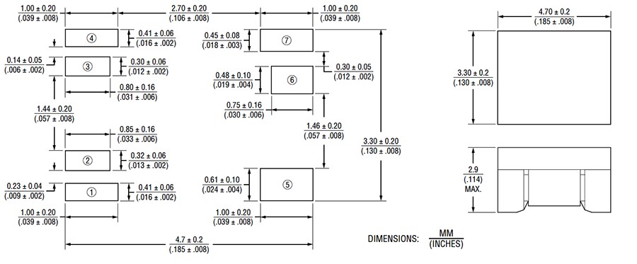 Mechanical Drawing - Bourns SM453230-x1N7YP GbE Chip LAN Transformers