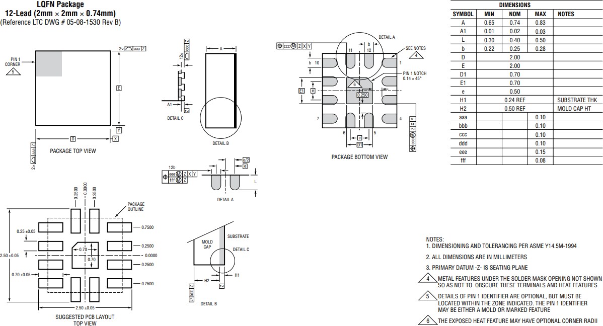 Mechanical Drawing - Analog Devices Inc. LTC3336 Nanopower Buck DC-DC Regulators