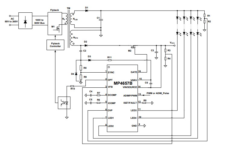 Application Circuit Diagram - Monolithic Power Systems (MPS) MP4657B LED Driver & System Voltage Controllers