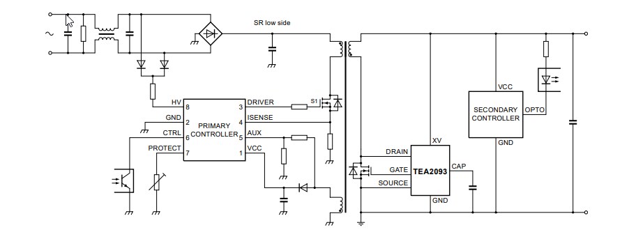 Application Circuit Diagram - NXP Semiconductors TEA2093TS GreenChip Synch Rectifier Controller