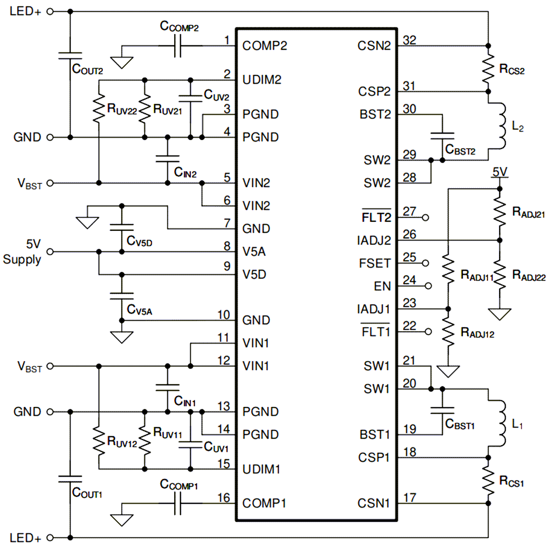 Schematic - Texas Instruments TPS92519-Q1 Synchronous Buck LED Driver