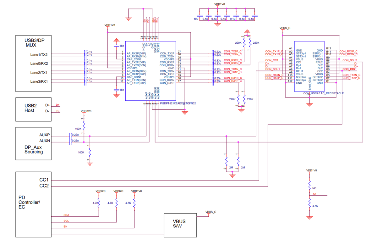 Schematic - Diodes Incorporated PI2DPT821 Retimer